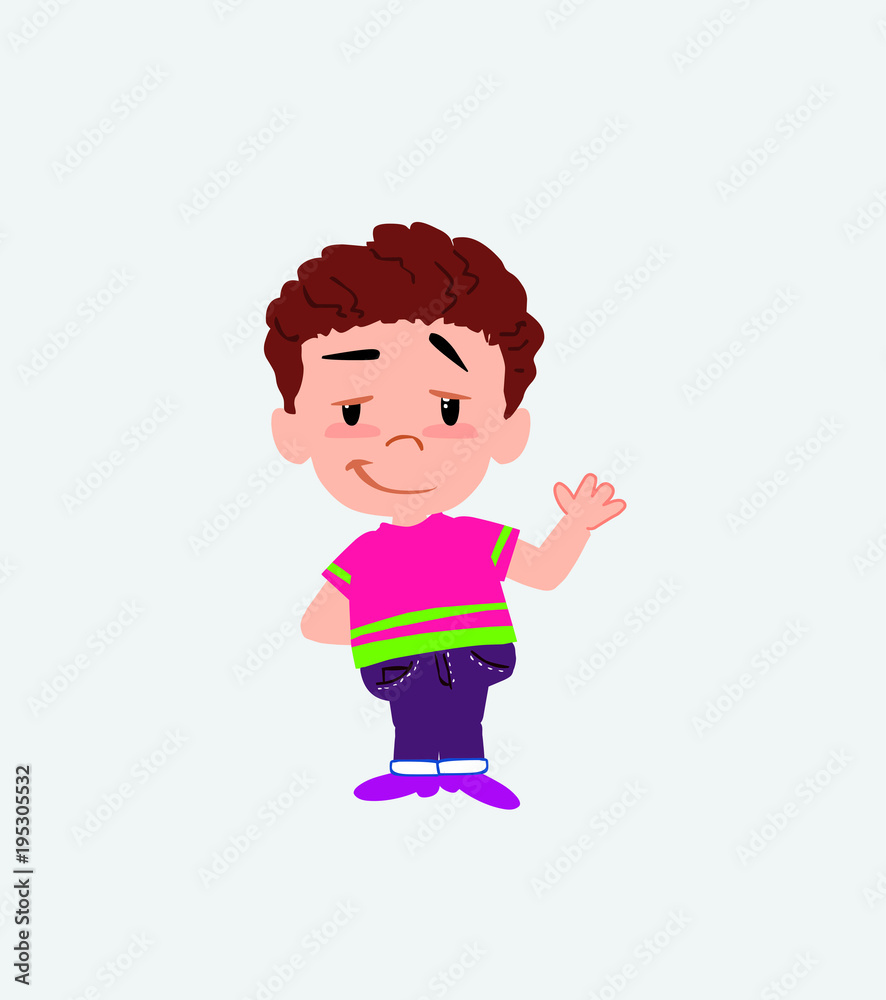 Boy in shirt waving with a dreamy expression. Boy in shirt waving with a dreamy expression.