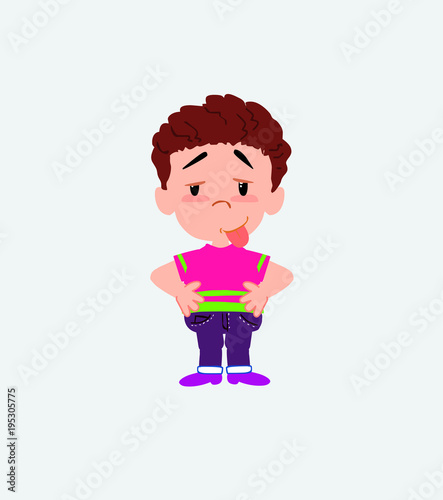 Boy in shirt in waiting attitude with funny expression.
