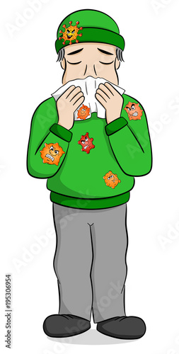 schneuzender Cartoon Mann mit Vieren