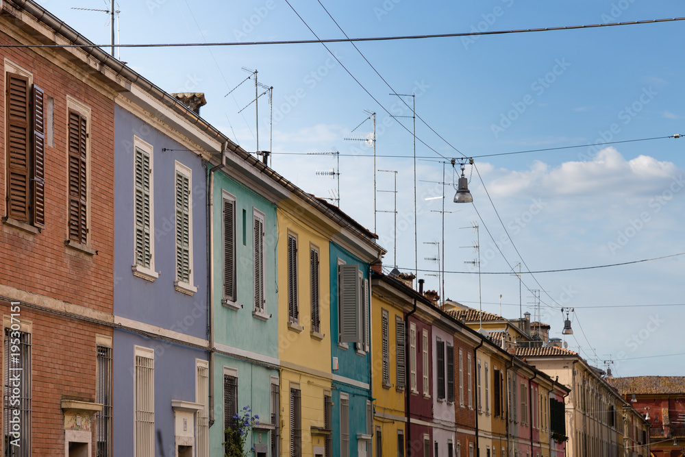 Ancient Colorful Building Facade in Parma, Italy