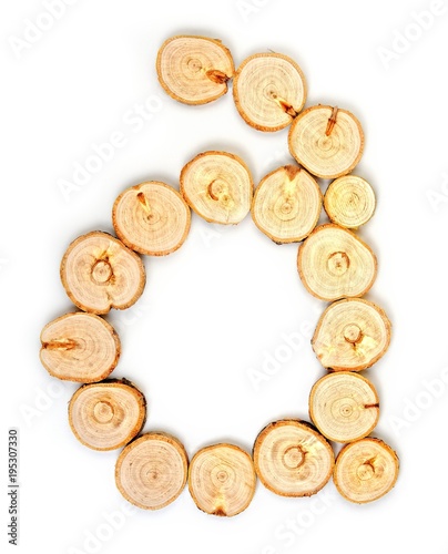 Alphabet letters made from Wood slice on white Background. a