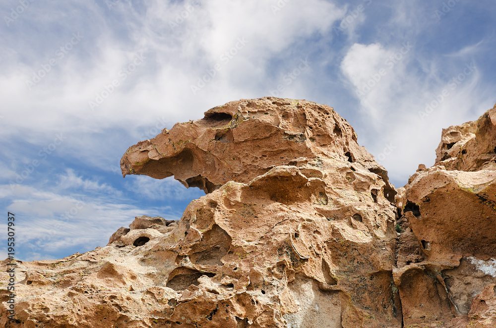 Eagle head, natural rock in the Atacama Desert near San Pedro de Atacama and Machuca, Chile