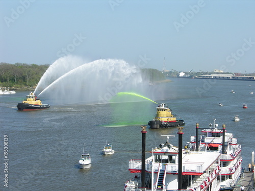 Painting the river green on St Patrick's day in Savannah, Georgia