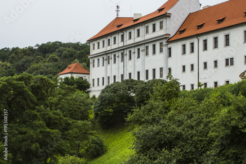 The wall of an ancient monastery in Prague. Czech Republic