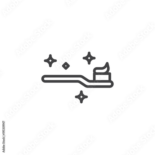 Toothbrush with toothpaste outline icon. linear style sign for mobile concept and web design. Hygiene and teeth care simple line vector icon. Symbol  logo illustration