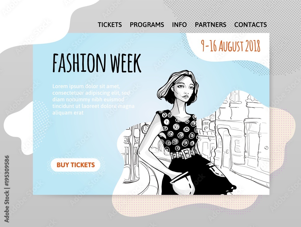 Φωτογραφία Fashion week, pretty young woman in a dress on a city street