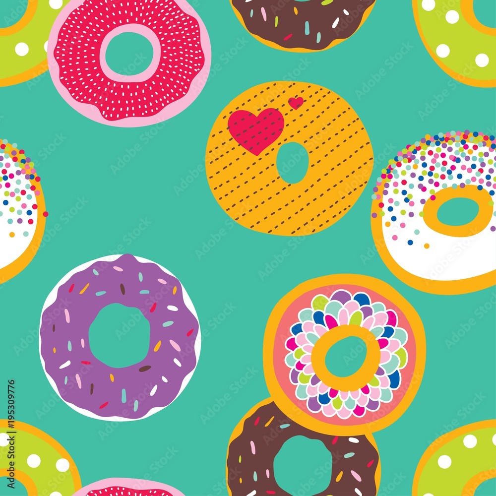 Cute donuts. Seamless pattern. Cute donuts. Seamless pattern.