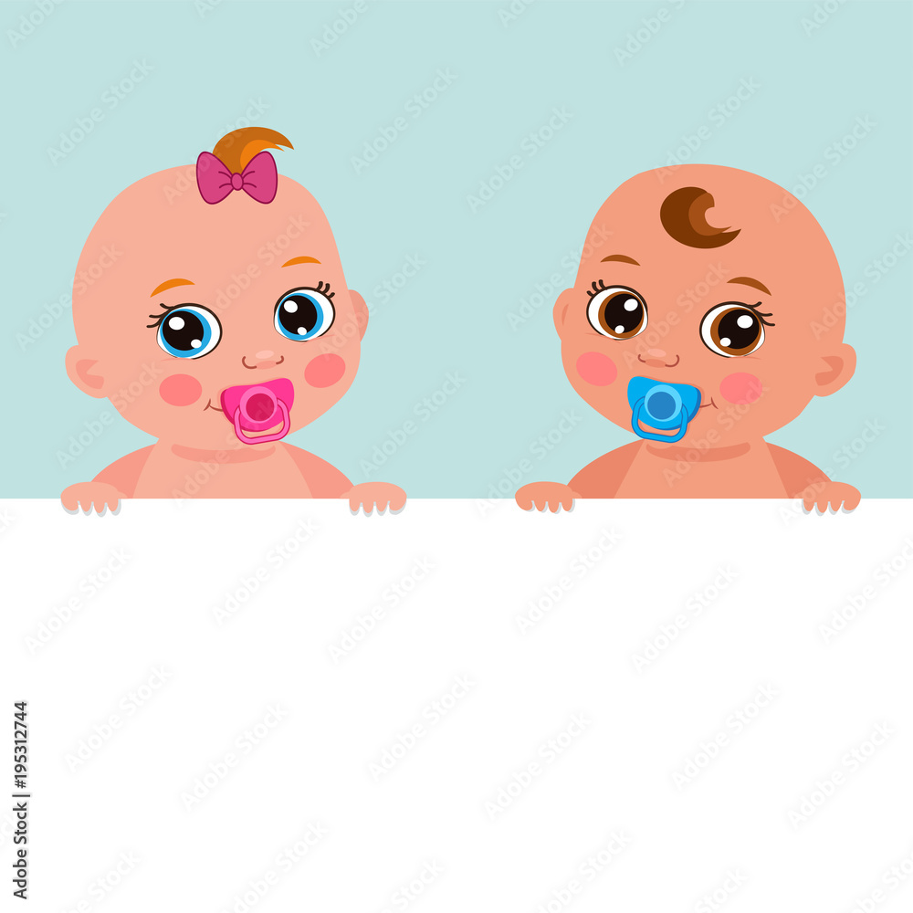 Cute Baby Girl And Boy With Blank Banner Vector Illustration. Cartoon Baby  Image. Little Baby Girl And Boy Holding Banner Board. Stock Vector | Adobe  Stock
