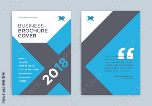 Brochure cover design in blue color - abstract business vector template. Brochure design, banner, annual report, cover modern layout, poster, flyer for high tech, science with x shape background