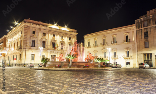 The fountain of Artemide in Syracuse, Sicily, Italy