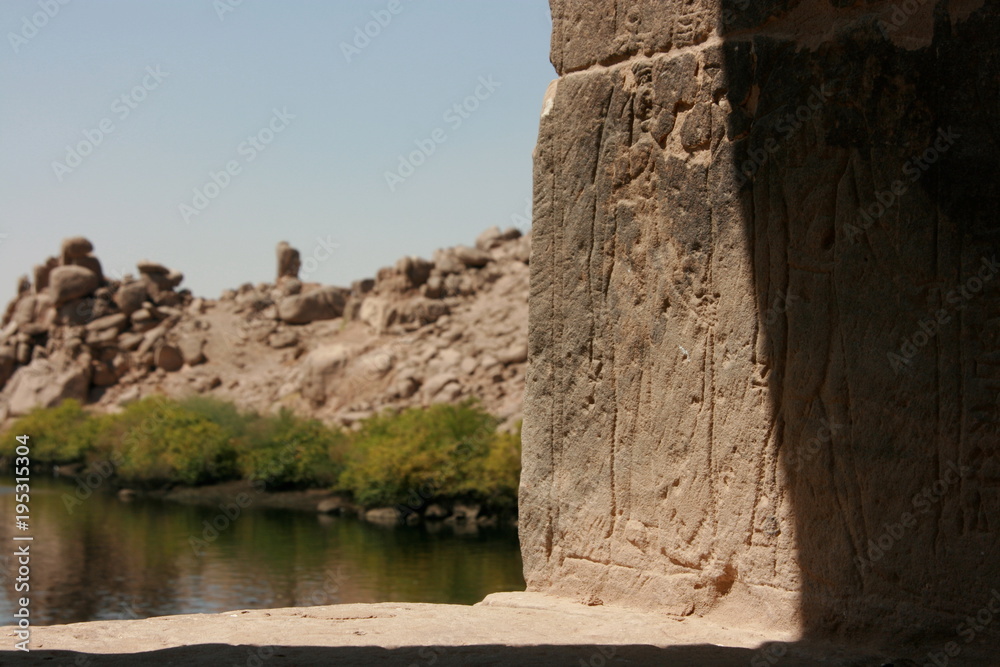 Temple hieroglyphs on stone at Philae