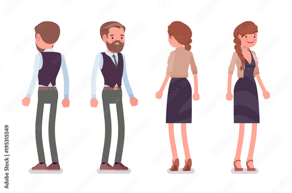 Fototapeta premium Handsome male and pretty female office employee standing
