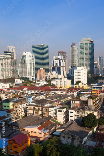 Contrast between new and holding buildings in Bangkok  Thailand skyline