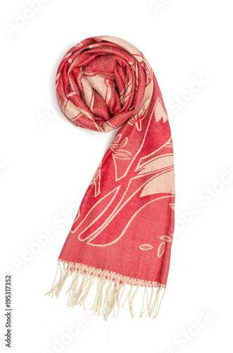 red and gold women's scarf with pattern isolated on white