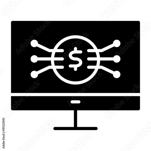 Money Symbol on Computer Screen Icon. Vector Simple Minimal 96x96 Pictogram