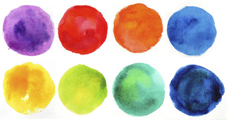 Watercolor hand painted circle shape design elements.