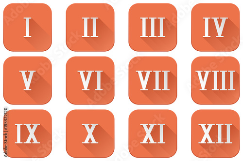Roman numerals. Orange square icons