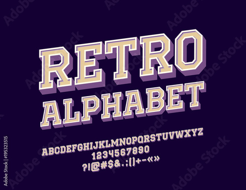 Vector rotated Retro Alphabet set. Vintage Letters, Numbers and Symbols