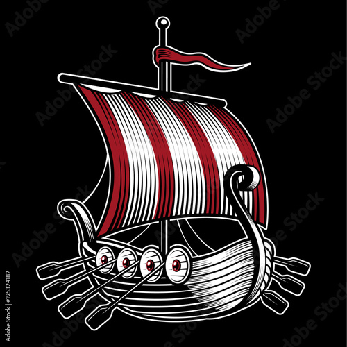 Vector illustration with ship of viking.