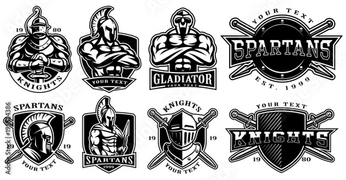 Set of badges with ancient warriors (for white background)