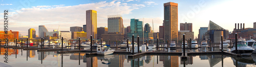 Downtown city skyline, Inner Harbor and marina, Baltimore, Maryland, USA photo
