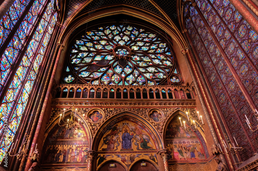  Interiors of the Sainte-Chapelle (Holy Chapel). The Sainte-Chapelle is a royal medieval Gothic chapel in Paris and one of the most famous monuments of the city