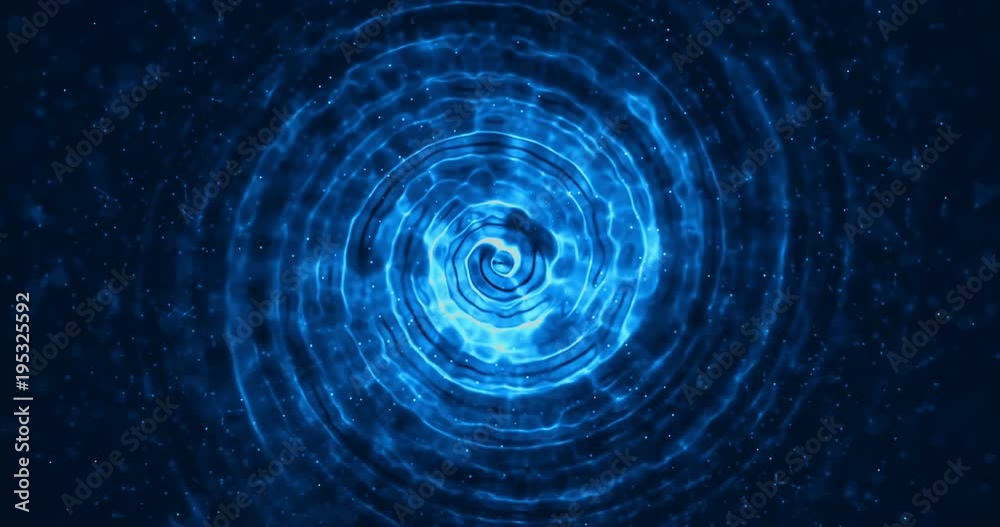 abstract concentric lines movement digital glitter sparks blue particles with circle shape flowing on blue background, new technology energy concept