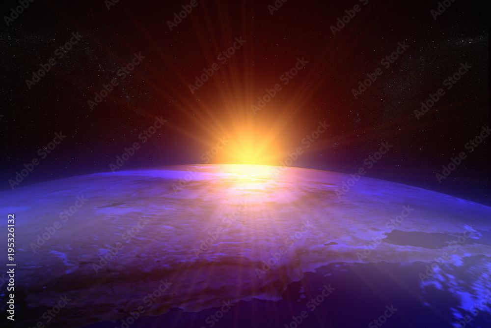 3D rendering of a sunset / sunrise from space