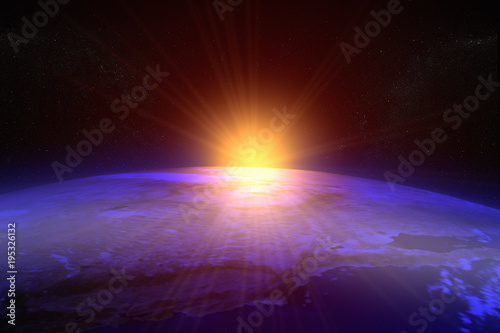 Fototapeta Naklejka Na Ścianę i Meble -  3D rendering of a sunset / sunrise from space