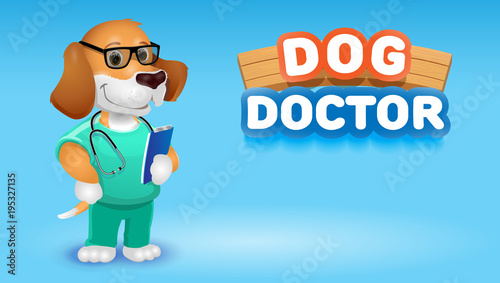 Dog doctor cute cartoon animal.Vector clip art illustration.