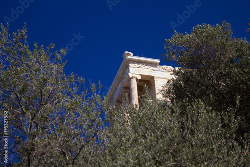 View of the temple of Athena Niki or Apterou Nikis on Acropolis of Athens, Greece. photo