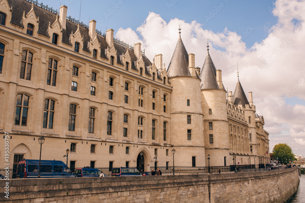 a daytime view of the castle Conciergerie - former Royal Palace and prison. located in the West of the island of the city and today it is part of a large complex known as the Palace of justice. Paris