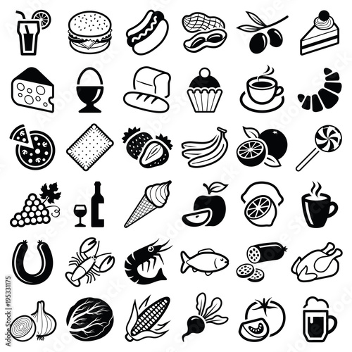 Food and drink icon collection - vector silhouette illustration