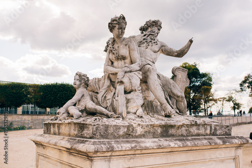 Obelisk, sculpture and the garden of the Tuileries in Paris