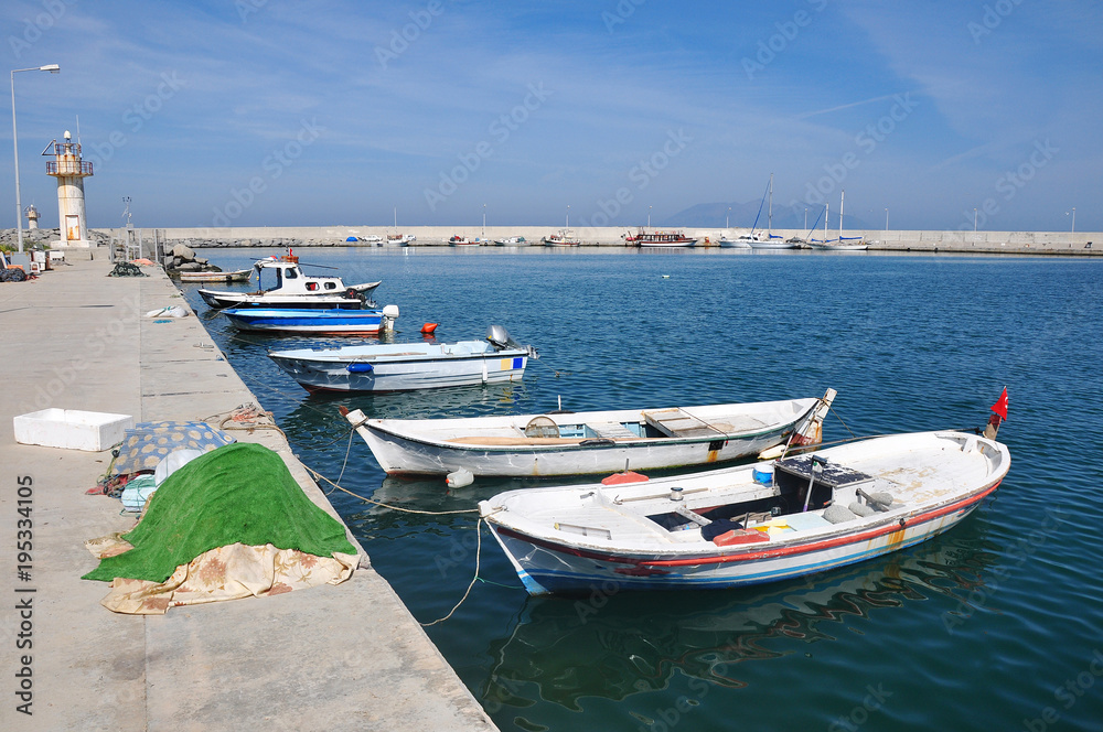 Fishing Town and Small boats from Aegean in Turkey