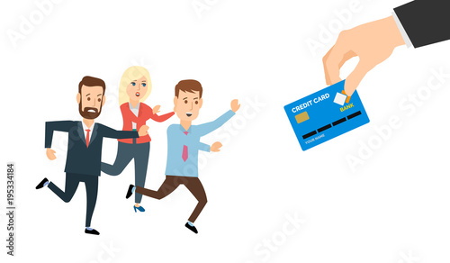business people  run to catch a credit card