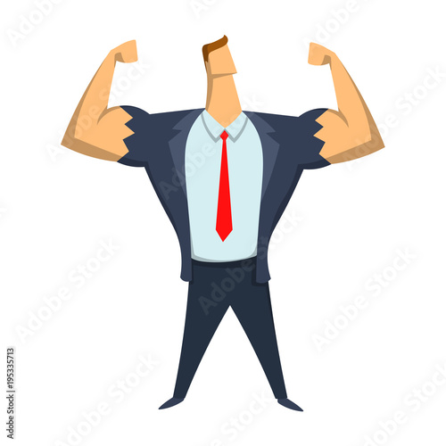 Strong businessman showing bicepses. Leadership, self-confidence. Concept vector illustration, isolated on white background.