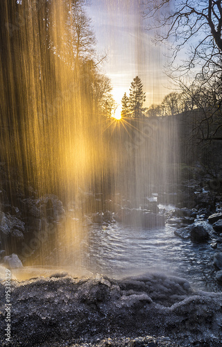 Behind the sunset waterfall