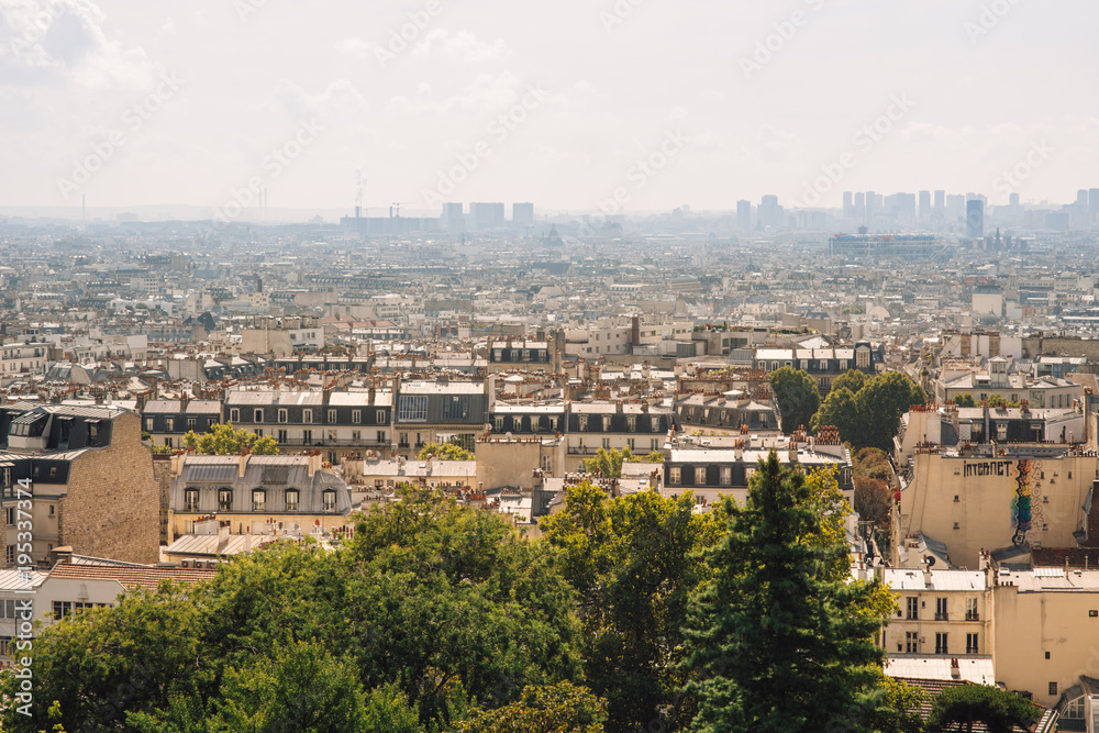 Panorama of Paris, France. View from Sacred Heart Basilica Sacre-Coeur