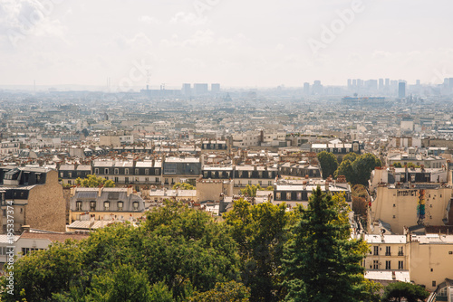 Panorama of Paris, France. View from Sacred Heart Basilica Sacre-Coeur