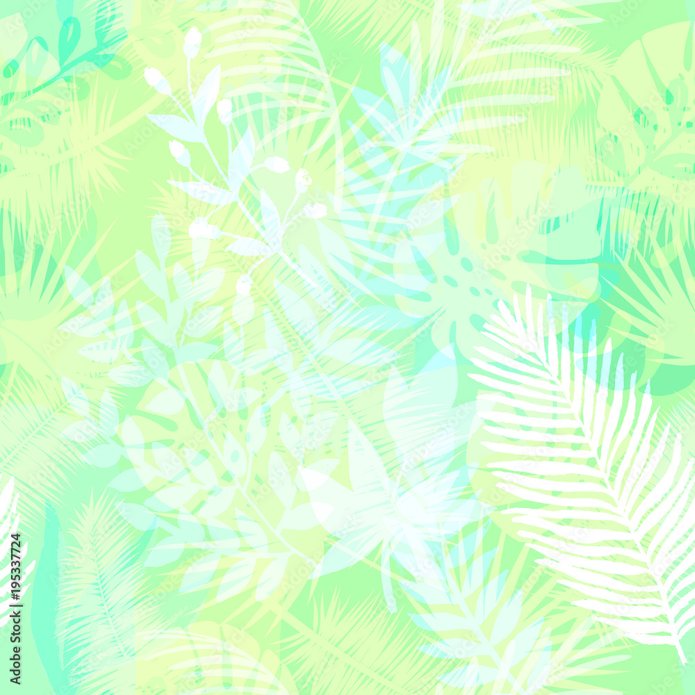 Fototapeta premium Trendy seamless exotic pattern with tropical plants. Modern abstract design for paper, wallpaper, cover, fabric and other users. Vector illustration.