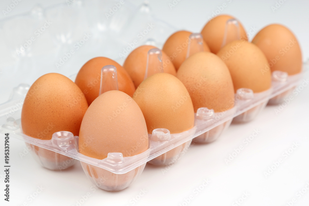 chicken eggs in a box on a white background chicken eggs in a box on a white background