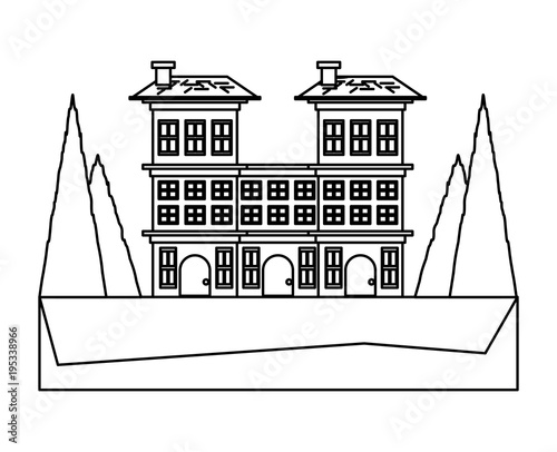 Residential houses surrounded by trees over white background, vector illustration