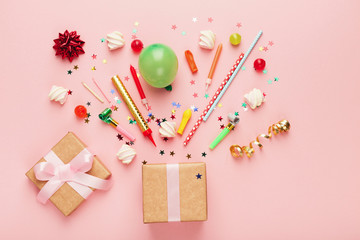 Birthday party background with gift and lollipops