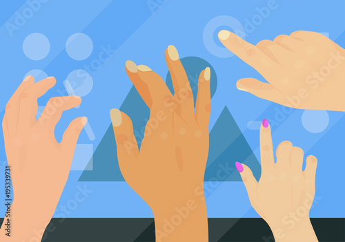 Users hands touch gestures technology internet work swipe typing tool vector illustration.
