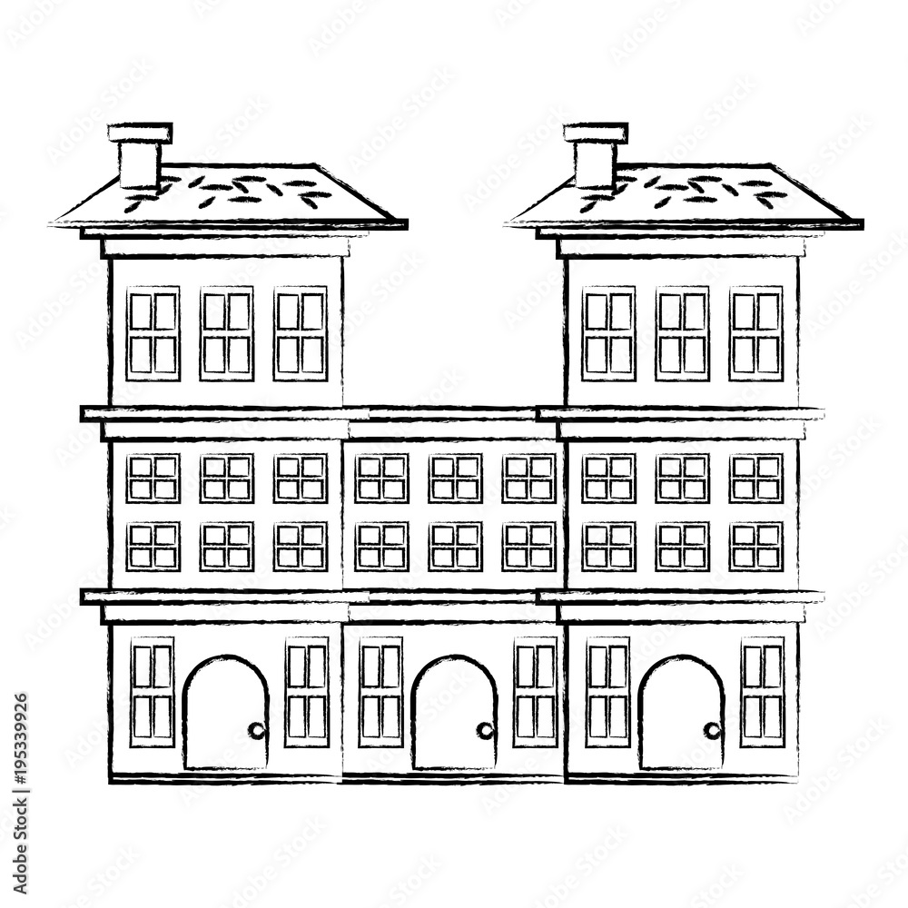 sketch of Residential houses over white background, vector illustration