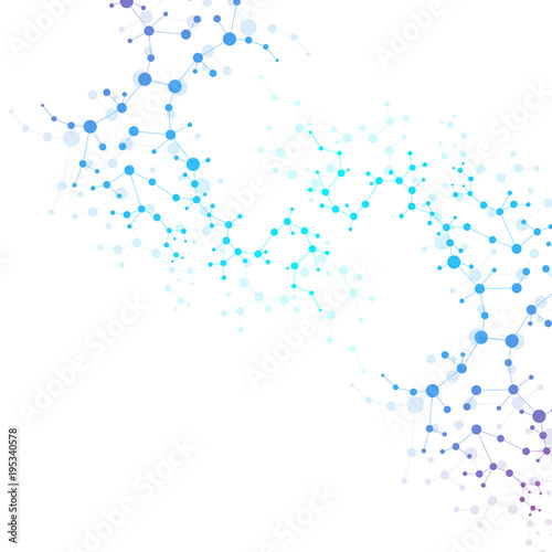 Structure molecule and communication. Dna, atom, neurons. Scientific concept for your design. Connected lines with dots. Medical, technology, chemistry, science background. illustration.