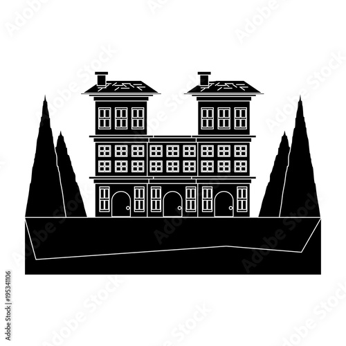Residential houses surrounded by trees over white background, vector illustration