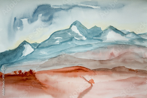 Mountain Landscape In Watercolor