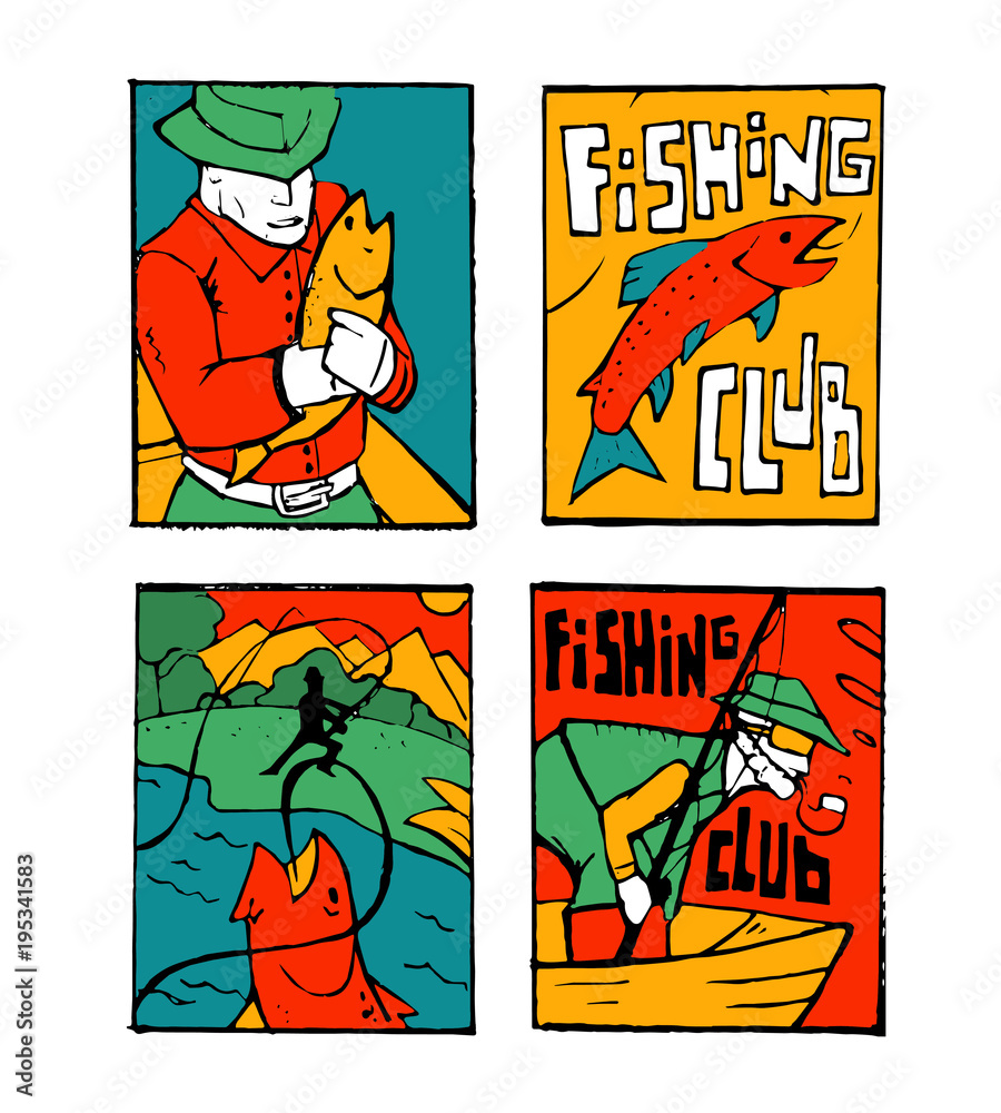 Obraz premium Fishing poster set